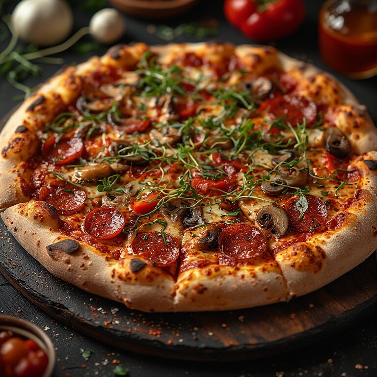 Pepperoni Rustico with radish microgreens